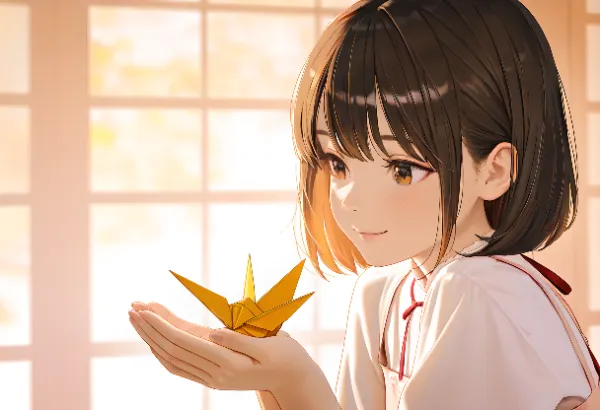 黄金の鶴に託す少女の願い