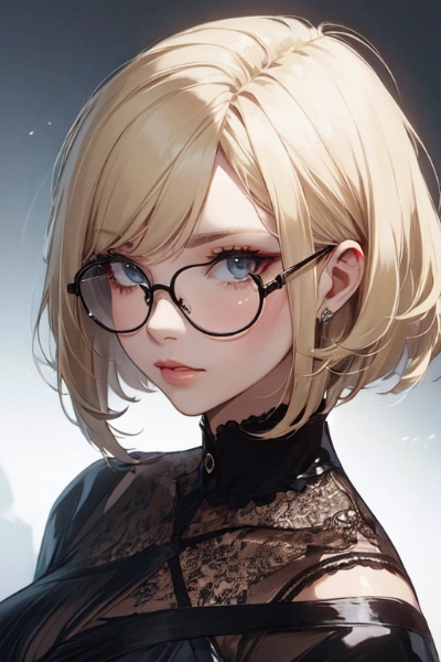 金髪ボブ子　メガネ