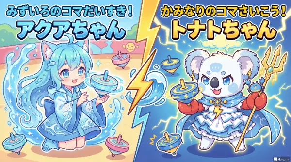 コマ(独楽)が好きなアクアちゃんとトナトちゃん！
