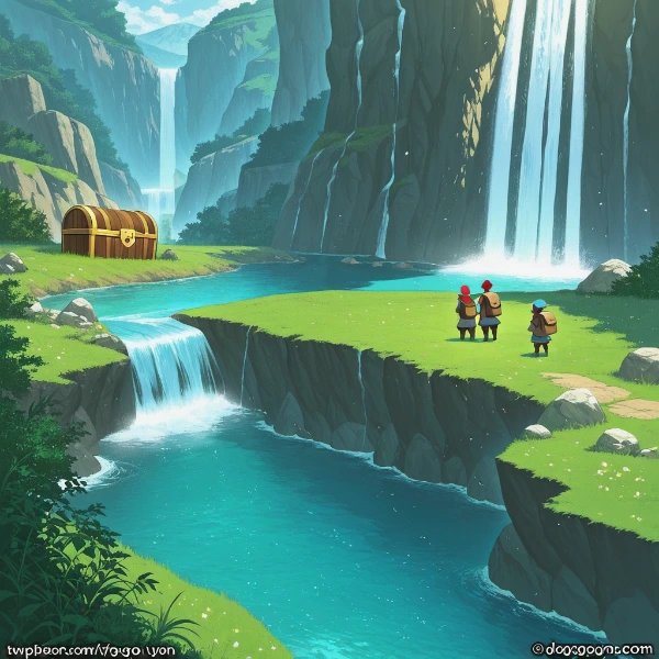 秘境の滝に輝く宝箱の冒険、中身はきっと