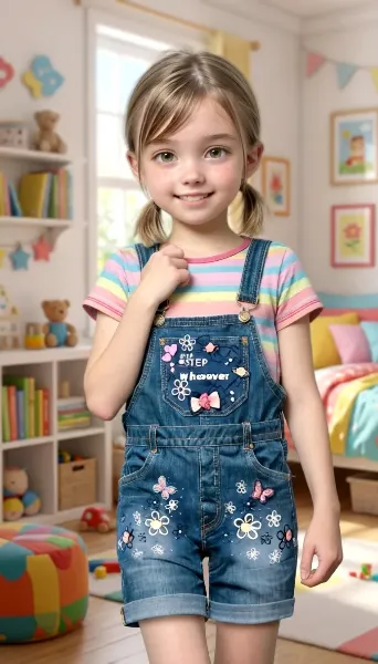 刺しゅう入りデニムオーバーオールのコーデ