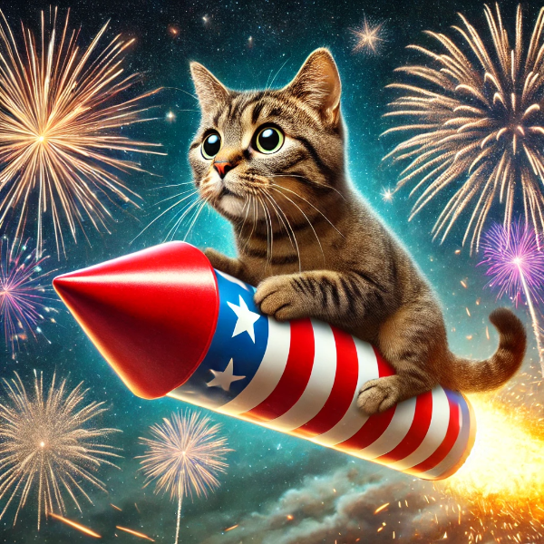 花火に乗って飛んでいく猫さん