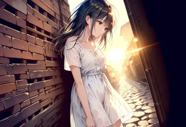 夕陽に染まる孤独な少女