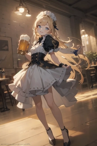 ビールを給仕する金色の髪の少女