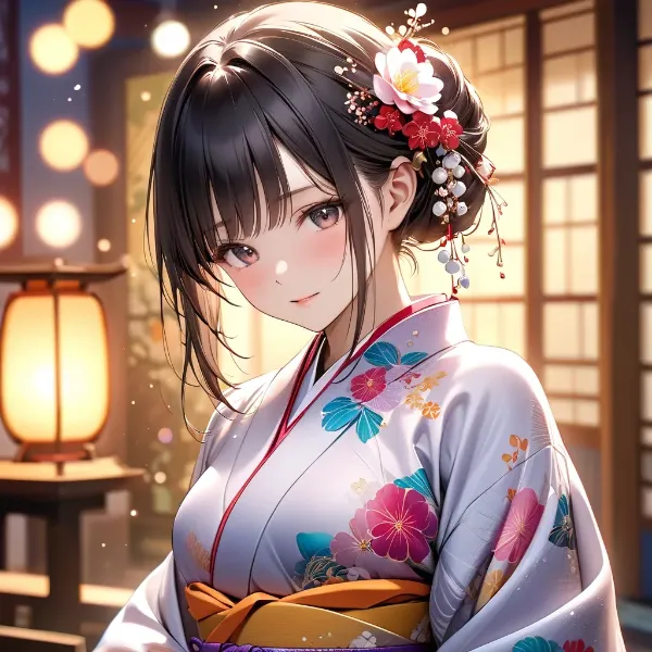 花飾りの着物少女