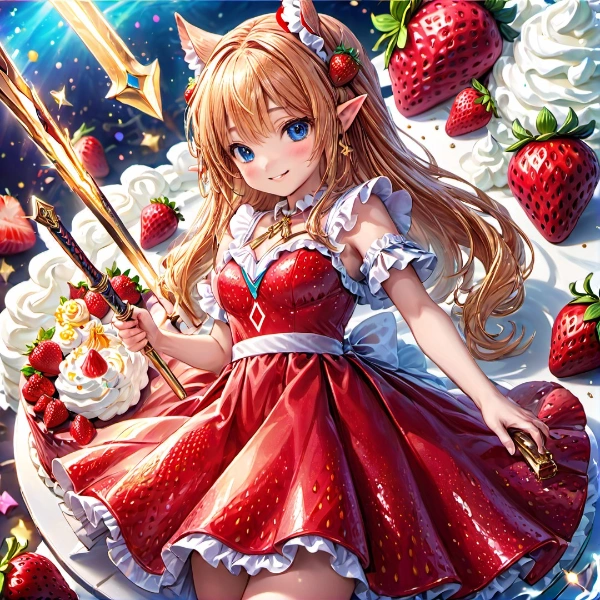 イチゴケーキとケモ耳エルフさん