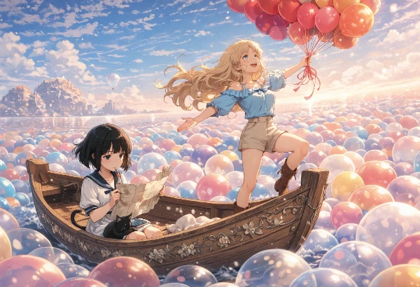 黒髪＆ブロンド・風船の海を駆ける少女たちの夢旅