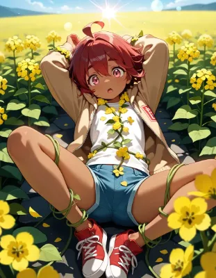 花の罠に絡まる少女の冒険