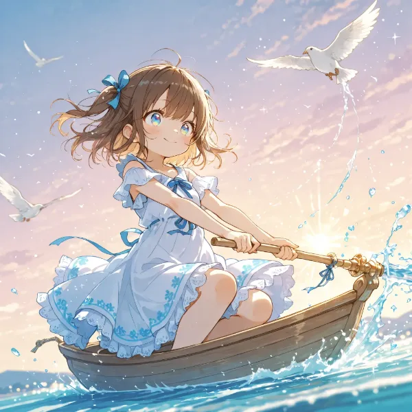 手漕ぎボートレースの少女