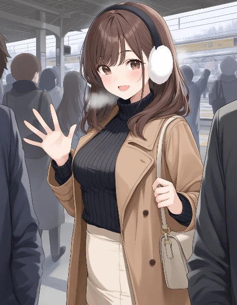 冬の駅で微笑む少女