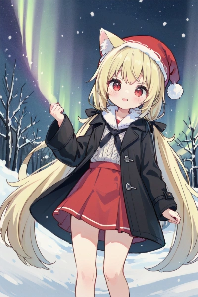 オーロラと狐娘
