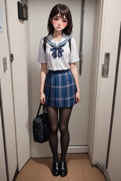 放課後の廊下で佇むセーラー服の少女