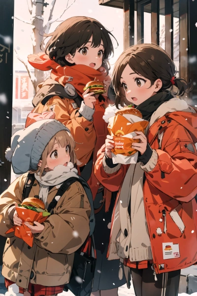 仲良くバーガーを食べる姉妹