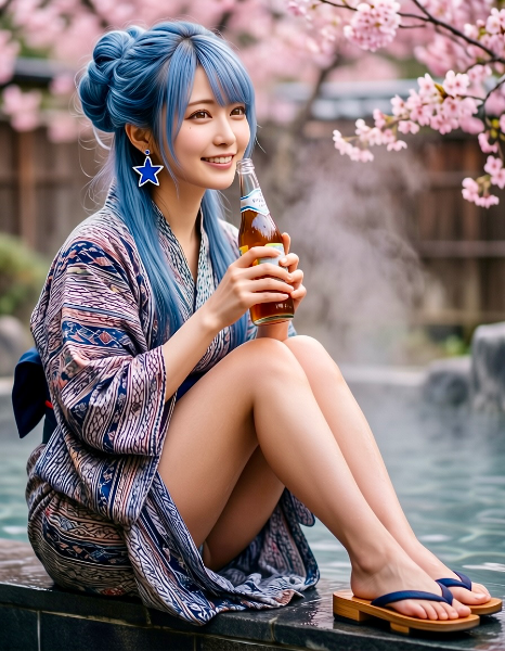桜の温泉でリラックス