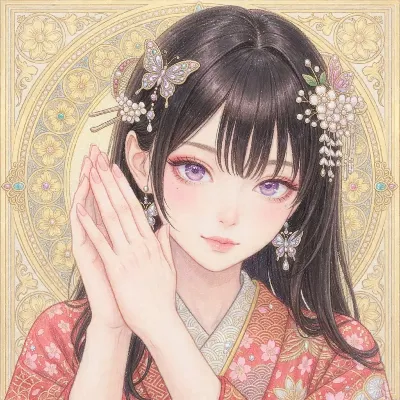 蝶の装飾と紫の瞳