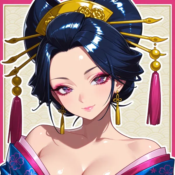 金飾り輝く花魁の微笑み