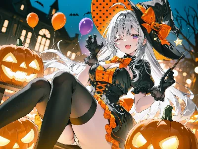 月夜のハロウィン魔女