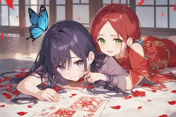 紅い花びらと福を呼ぶ二人の時間