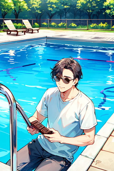 パパ、ズボン履いたままプール入っちゃダメ