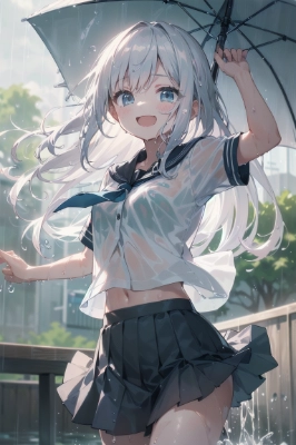 ゲリラ豪雨を楽しむ銀髪ちゃん