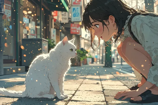 街角の白猫との秘密の出会い