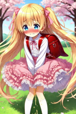 私服姿の金髪少女がおもらし