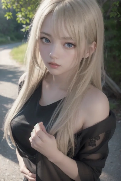 山道を散策する金色の髪の少女