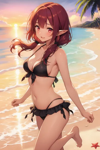 夕暮れのビキニエルフさん