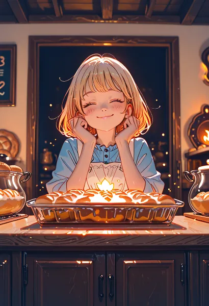 焼きたてパンの幸せな微笑み