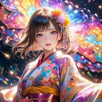 虹色の翼を広げる花姫