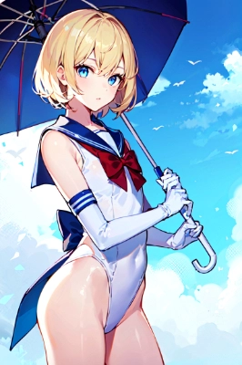 傘をさす美女