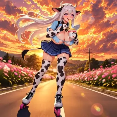 カップヌードルと夕焼け