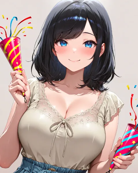 黒髪青目の祝い娘〜クラッカーでおめでとう〜