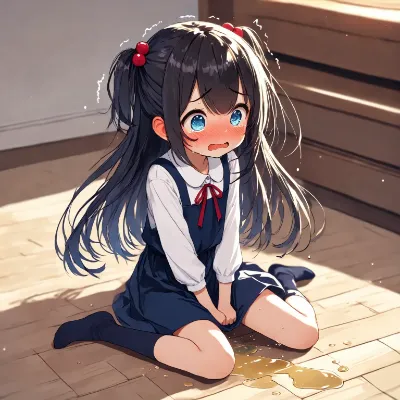 小学生制服少女がおもらし