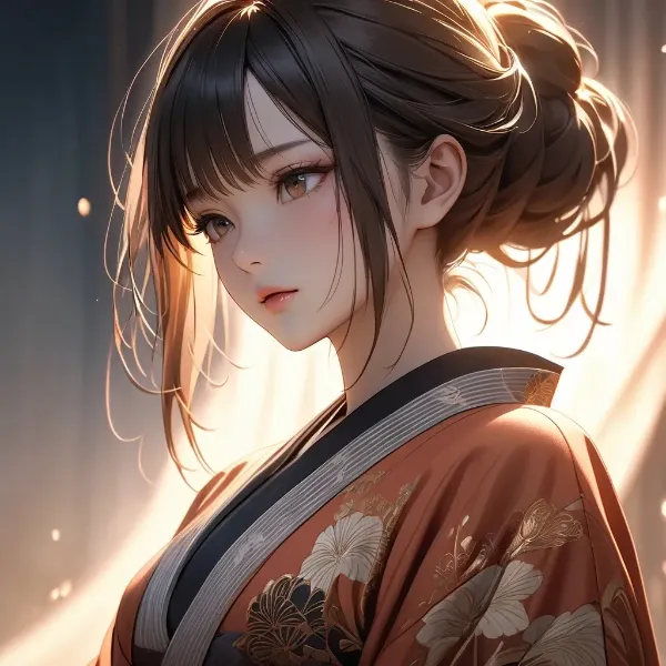 夕陽に染まる着物少女