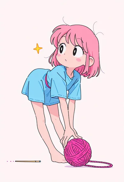ピンクの毛糸玉と少女の小さな発見