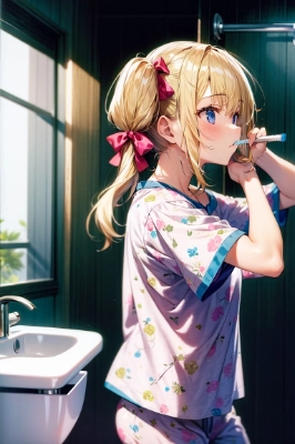 歯ブラシ中の金髪さん