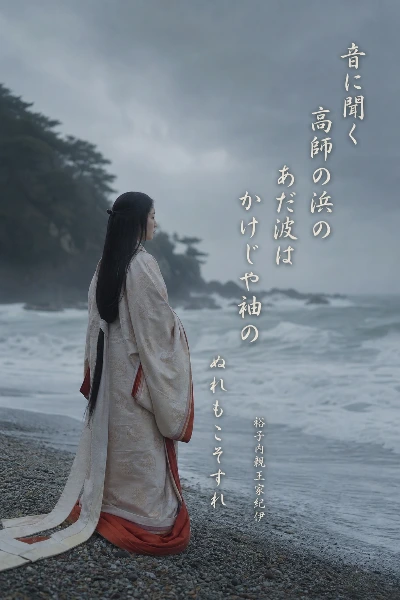 音に聞く 高師の浜の あだ波は かけじや袖の ぬれもこそすれ