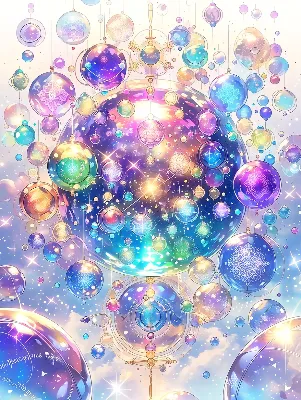 夢幻の空に輝く雪花のオーナメント