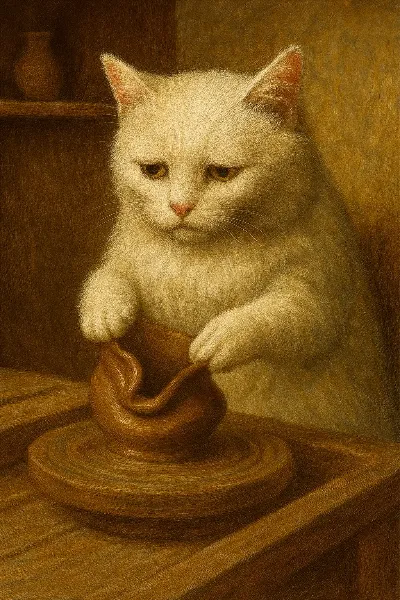 陶芸に失敗した白猫職人