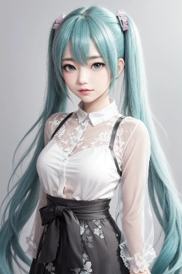 初音ミク コスプレイヤー タックフレアレースブラウス