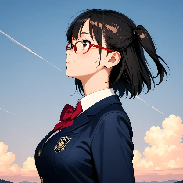 空を見上げる委員長