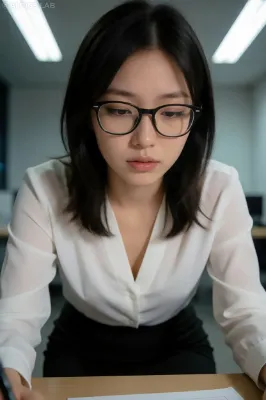 💻誰もいないフロアで、彼女がデスクの上で見せた本気の表情…🔥