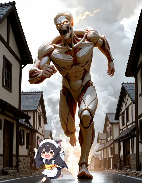 巨人がおっかけてくるニャ～(TOT)