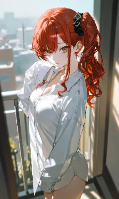 赤髪サイドテール　Yシャツ