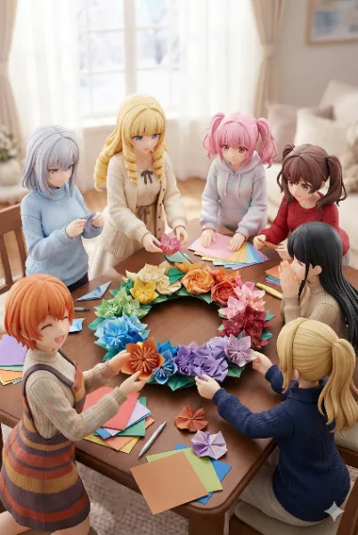 みんなでリース作り（おま好きガールズ×折り紙リース）