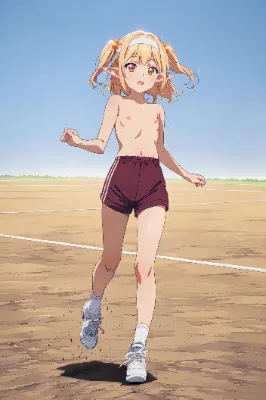 上半身裸+体操着の短パンのエルフさん