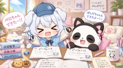 ペロちゃん、パンダ数学の勉強をする