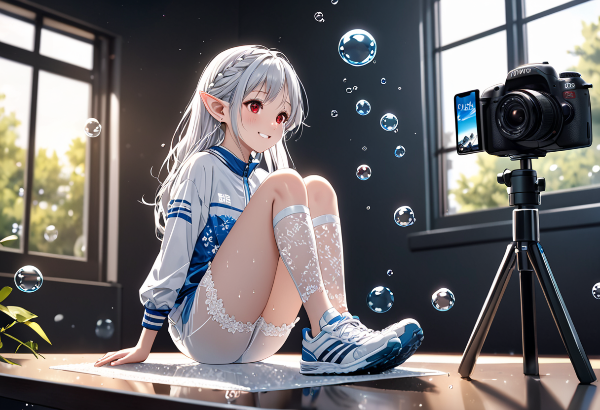 泡舞う部屋で始まるエルフの配信