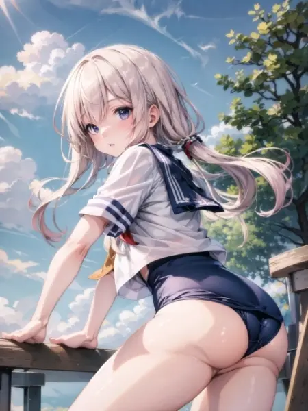 セーラー服の下に水着を着ている女の子